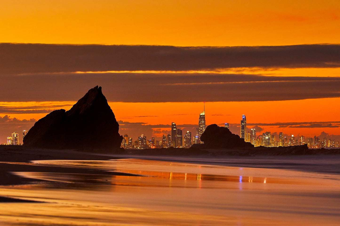 City lights - Surfers Paradise skyline from Currumbin Rock, Gold Coast